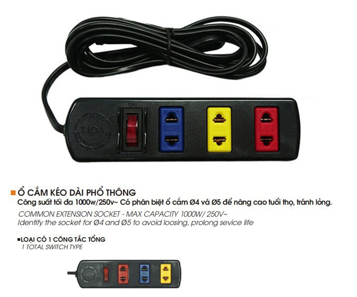 Ổ cắm lioa 3 lỗ 3m 3TS3 chính hãng, giá tốt tại Sơn Đạt.,JSC