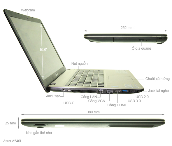 ASUS A540LA-DM356T uy tín, giá rẻ chỉ có tại Sơn Đạt.,JSC
