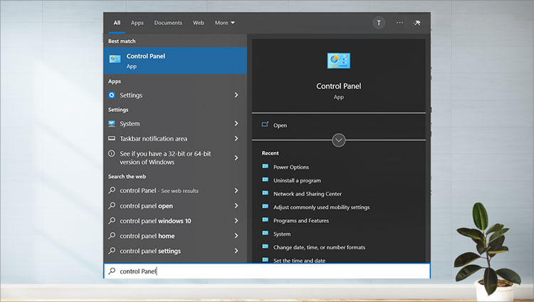 Chọn Control Panel tại thanh Search Windows