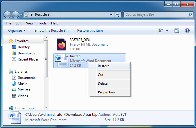 Cách khôi phục file xóa vĩnh viễn bằng Recycle Bin- Sơn Đạt.,JSC