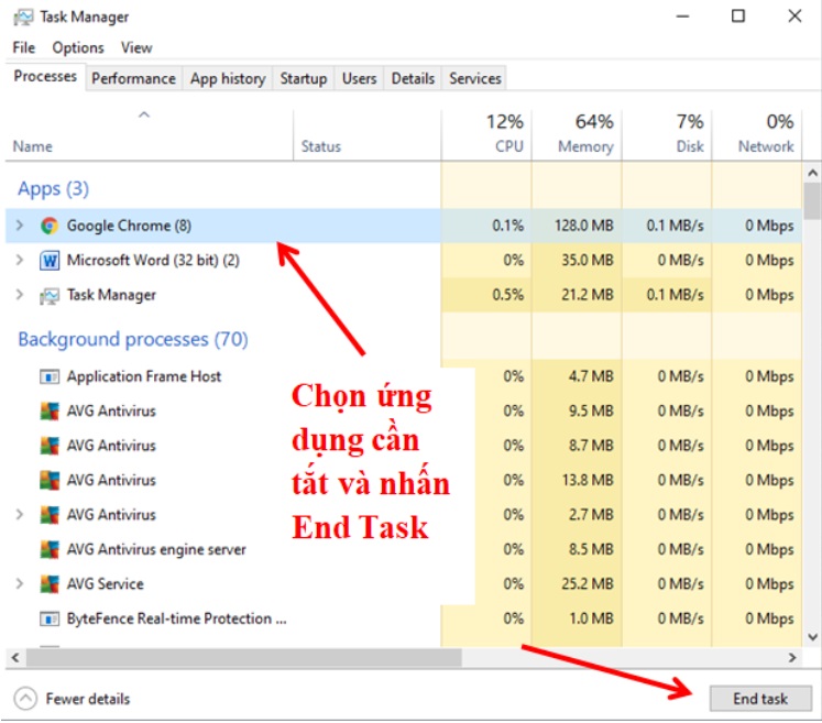 Tắt các ứng dụng hoạt động nền