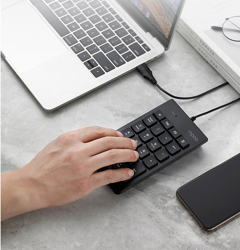 Bàn phím số Rapoo K10- USB được thiết kế để bổ trợ tính năng nhập liệu phím số