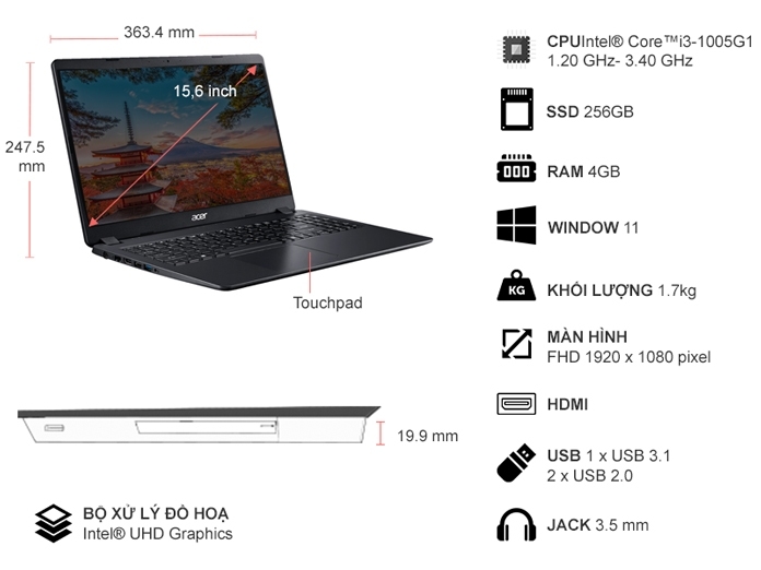 Acer Aspire 3 A315-56-38B1 chính hãng, giá tốt tại Hải Phòng