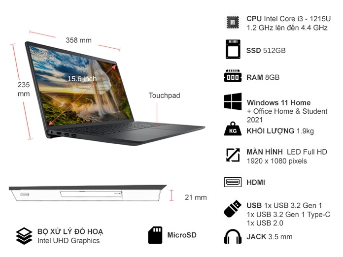Dell Inspiron 15 3520 chính hãng, giá tốt Hải Phòng