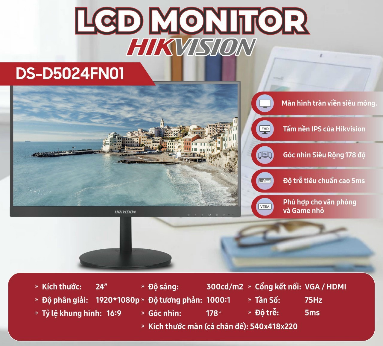 Monitor Hikvision DS-D5024FN01 chính hãng, giá tốt tại Hải Phòng