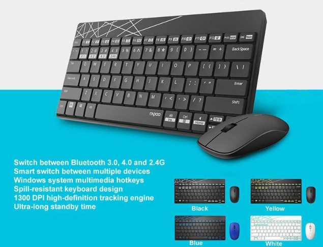 Keyboard + Mouse Bluetooth Rapoo 8000M có thiết kế đẹp mắt, ấn tượng với màu sắc sang trọng