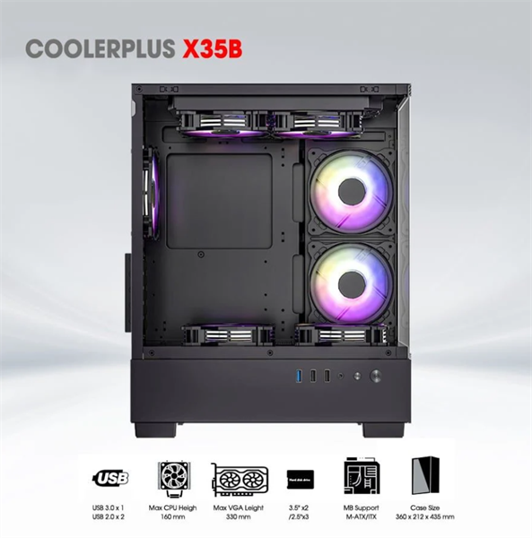 Case Coolerplus CPC-X35B có một thiết kế hiện đại và đẹp mắt, được làm từ hợp kim nhôm