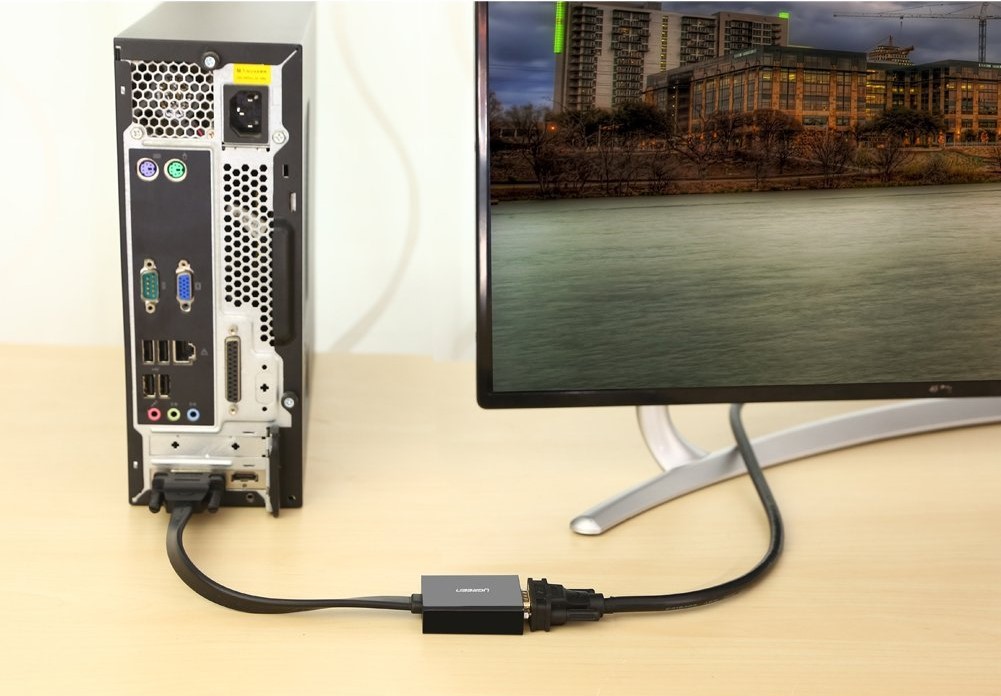 Cable chuyển DVI to VGA Ugreen 40259 ho phép bạn kết nối máy tính xách tay hoặc máy tính để bàn