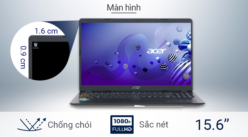 Notebook SE Acer Aspire 3 A315-54-38B1 sử dụng vi xử lý Intel Core i3 thế hệ 10, cho hiệu năng ổn định