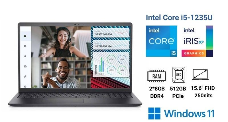 Dell Vostro 3520 được trang bị bộ vi xử lý Intel Core i5 1215U mạnh mẽ. Đây là cấu hình "đáng gờm" dành cho dân văn phòng