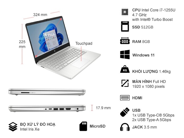 HP 14s DQ5102TU-7C0Q1PA cho phép bạn thực hiện các tác vụ một cách mượt mà, trơn tru