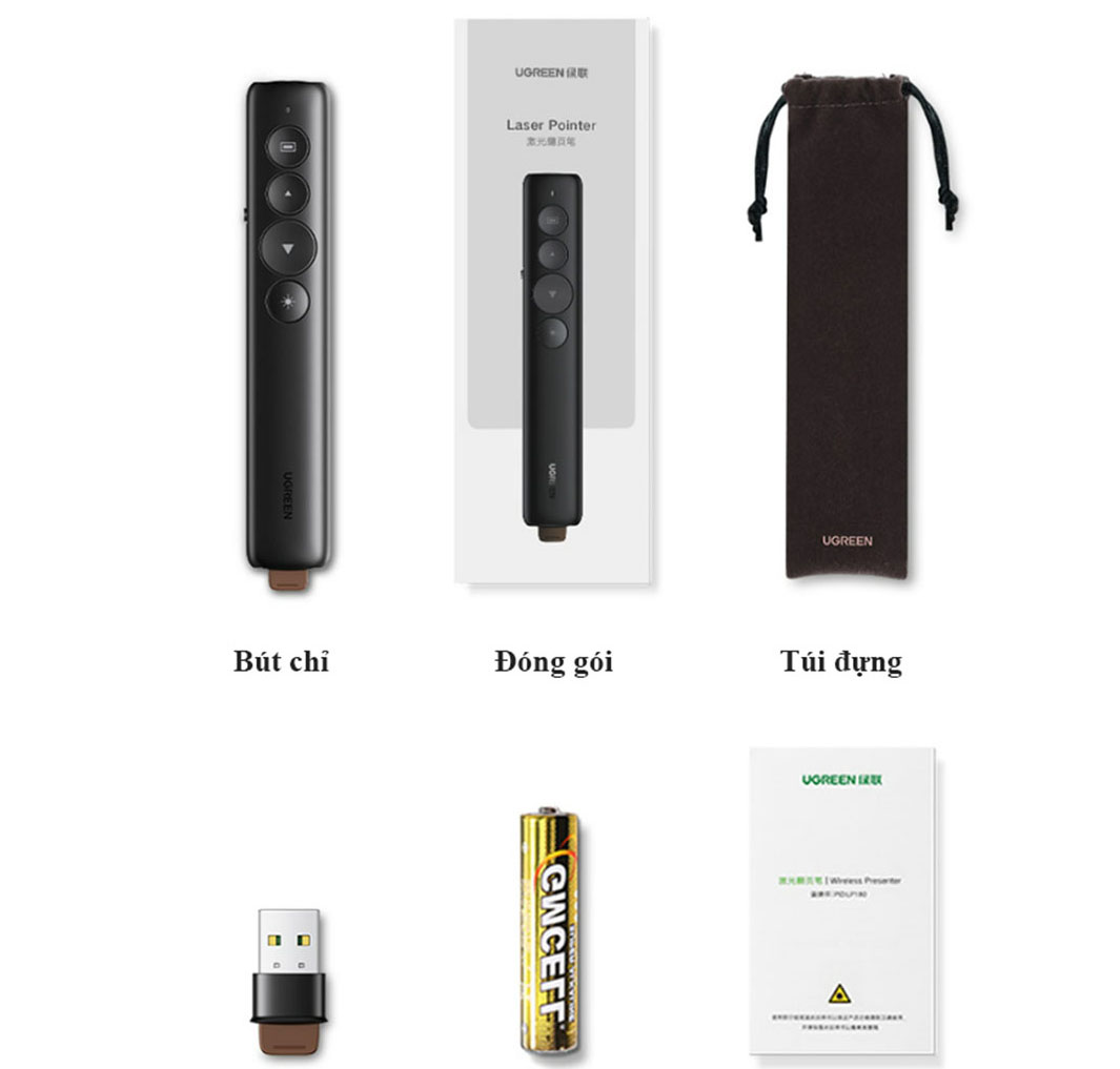 Bút trình chiếu Ugreen 50654 được trang bị điều khiển từ xa không dây