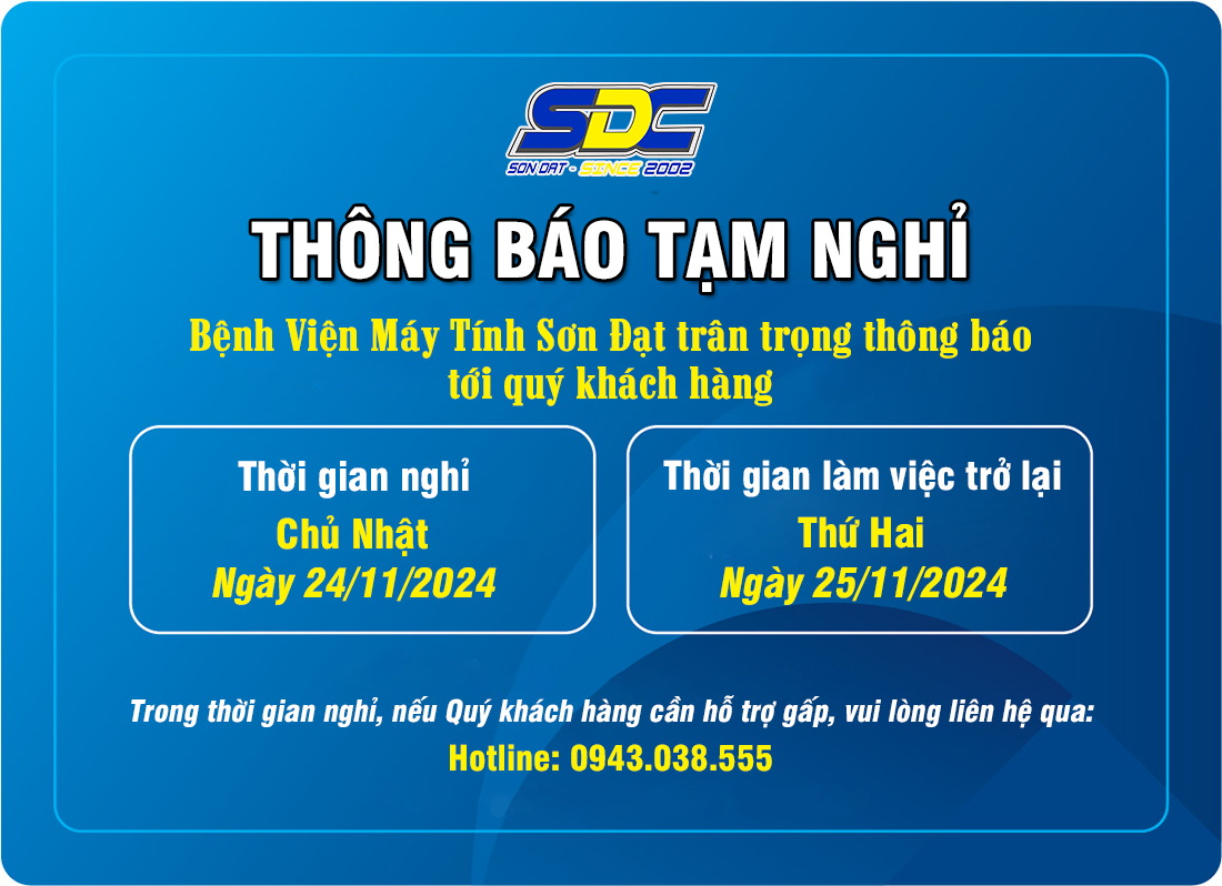 Bệnh Viện Mấy Tính Sơn Đạt thông báo tạm nghỉ 1 ngày