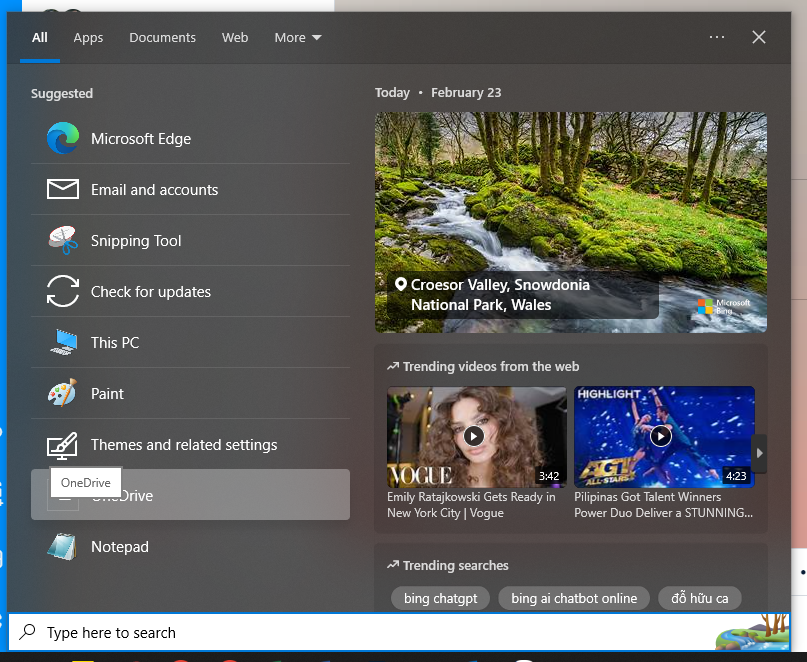 Truy cập vào mục Search trên thanh Taskbar để tiến hành tìm kiếm