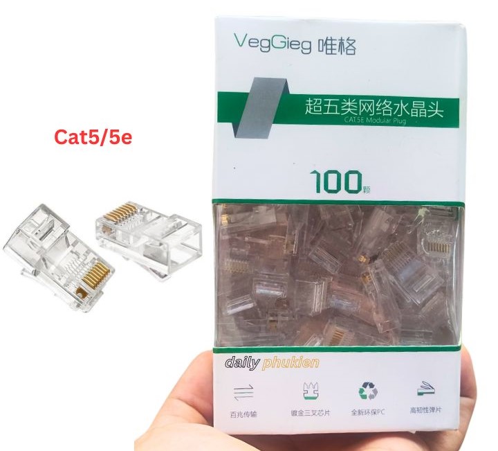 Hạt mạng CAT5, Veggieg V-E003 ( J45) là một phụ kiện mạng chất lượng cao, được thiết kế để đảm bảo kết nối mạng ổn định