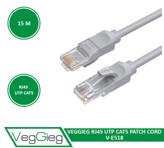 Dây mạng bấm sẵn 15m RJ45, Veggieg VE518 là dây cáp có đường kính lõi tiêu chuẩn