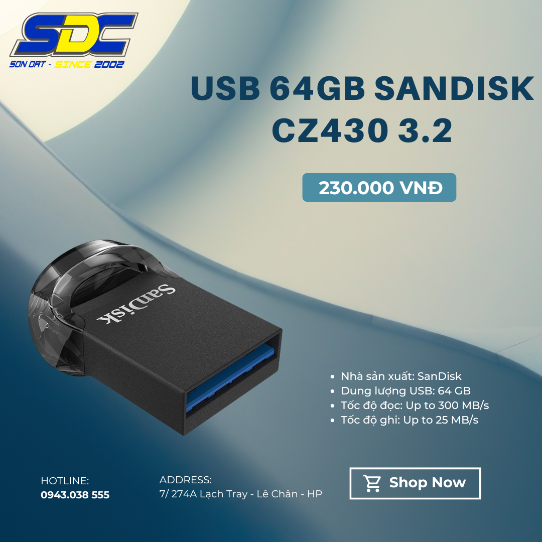 USB 64GB Sandisk CZ430 3.2 được làm nhỏ gọn, tương thích tốt với hầu hết các thiết bị hiện nay