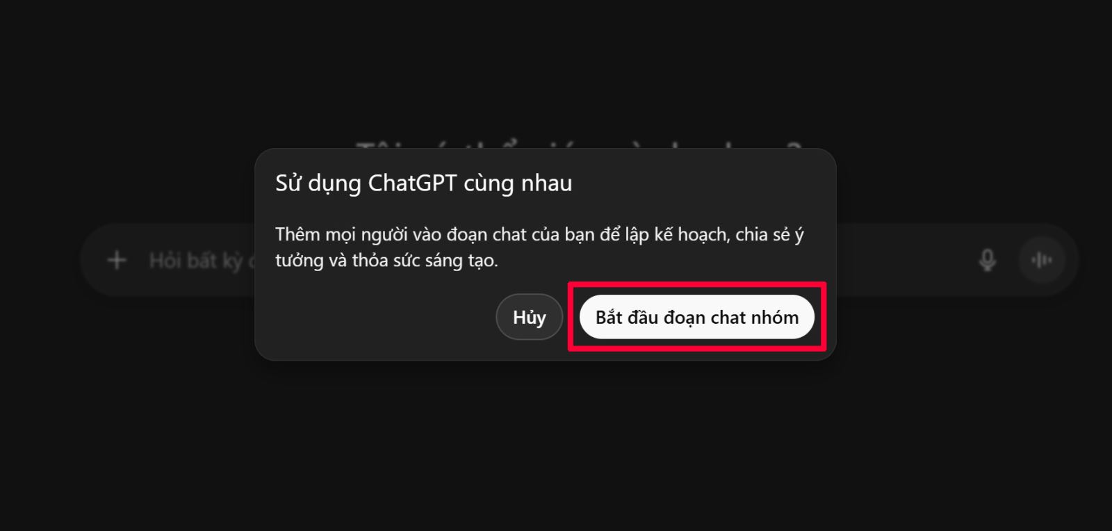 Cách tạo đoạn chat nhóm trong ChatGPT