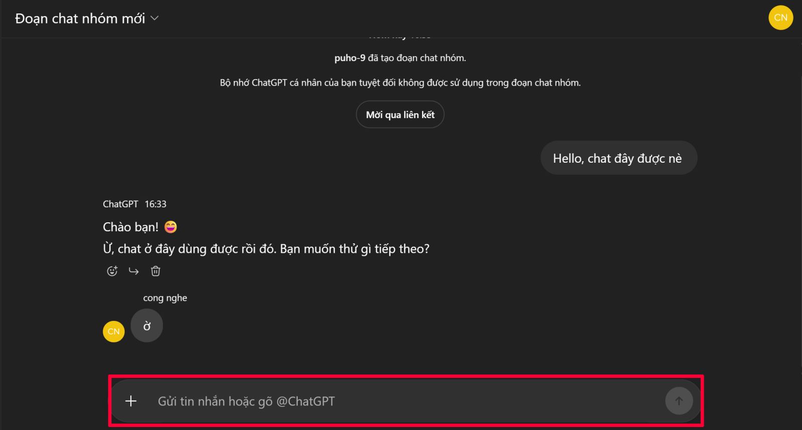 Cách tạo đoạn chat nhóm trong ChatGPT