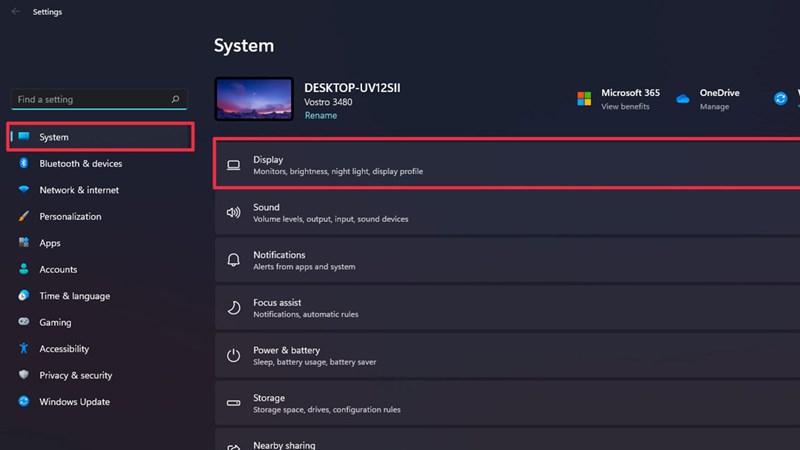 Mở Settings (Cài đặt). Mở tùy chọn Hiển thị > Bạn chọn Hệ thống (System)