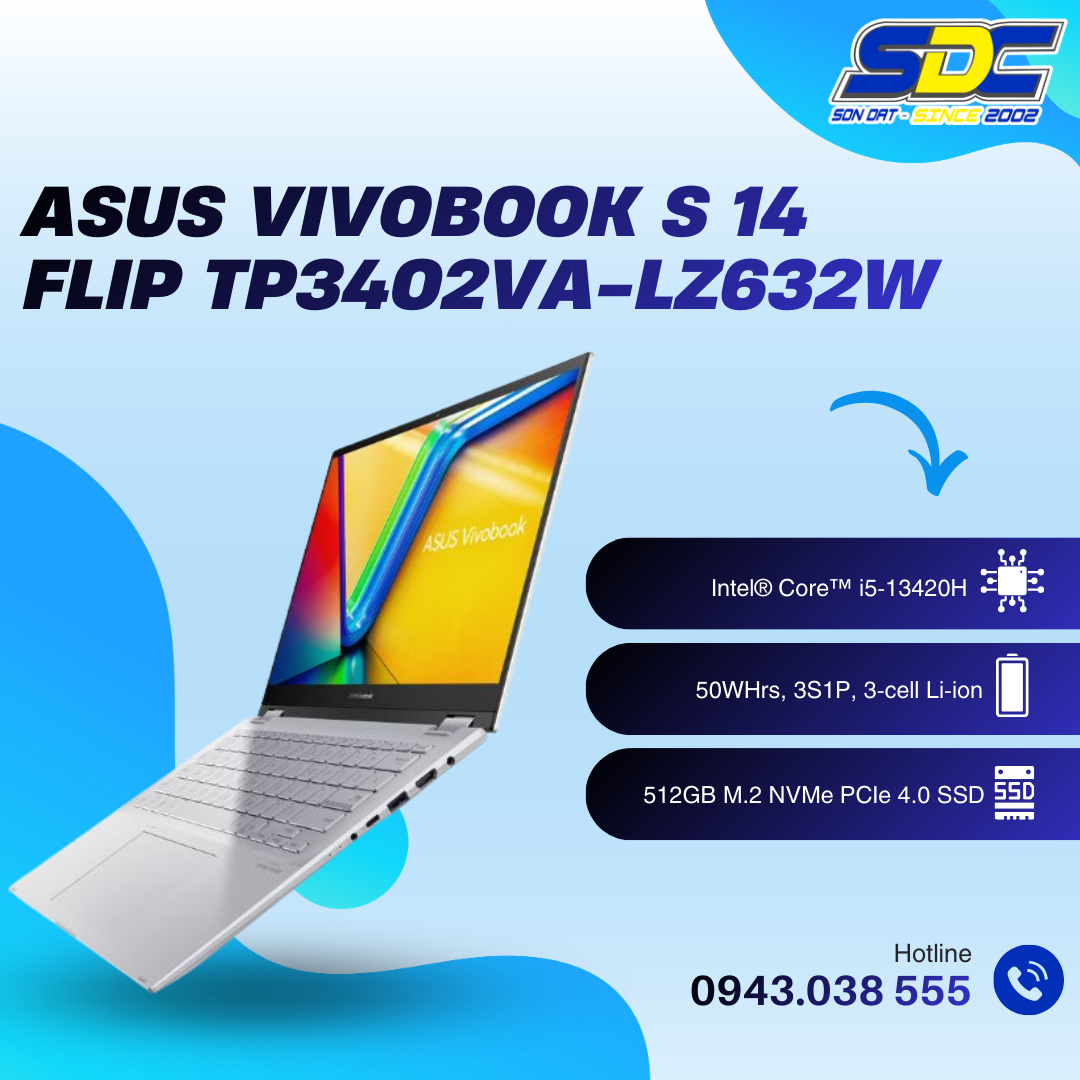 Asus Vivobook S 14 Flip TP3402VA-LZ632W là chiếc laptop 2 trong 1 có thể đáp ứng đa dạng nhu cầu của nhiều đối tượng