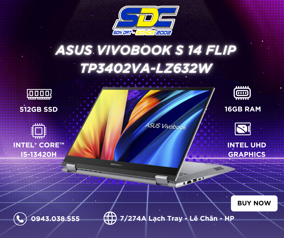 Asus Vivobook S 14 Flip TP3402VA-LZ632W là chiếc laptop 2 trong 1 có thể đáp ứng đa dạng nhu cầu của nhiều đối tượng