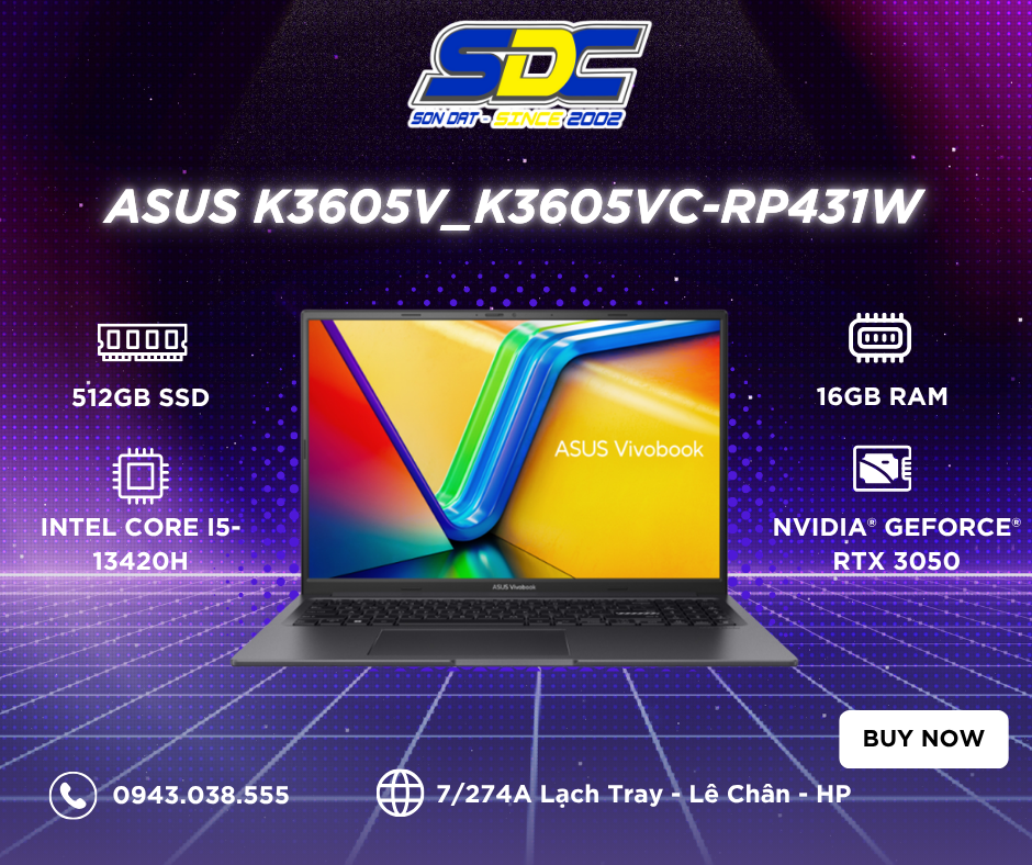 Asus K3605V_K3605VC-RP431W là một lựa chọn hấp dẫn dành cho học sinh, sinh viên, dân văn phòng và cả những người làm sáng tạo
