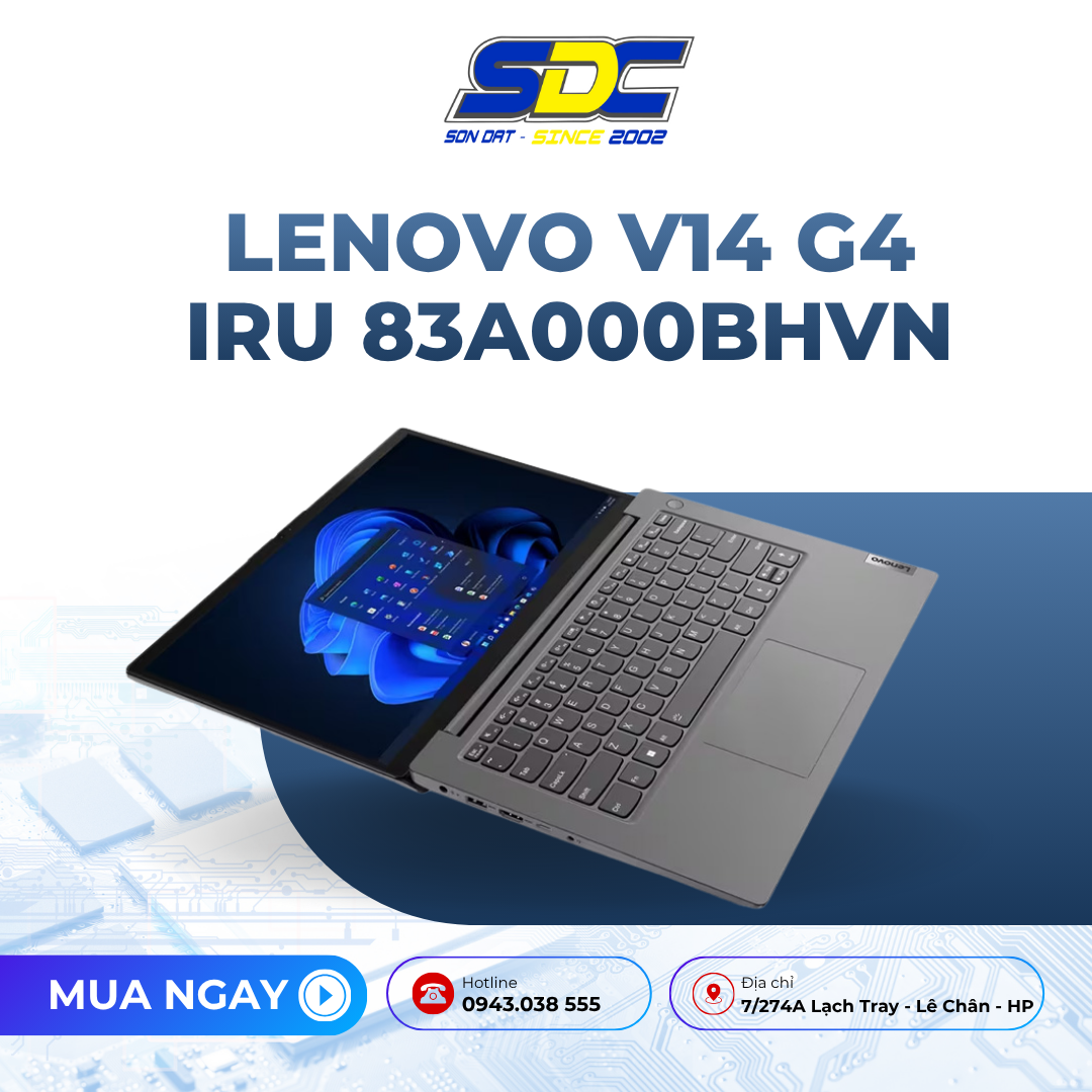 Lenovo V14 G4 IRU 83A000BHVN là sản phẩm laptop văn phòng mới với tổng thể ngoại hình tối giản, gọn nhẹ