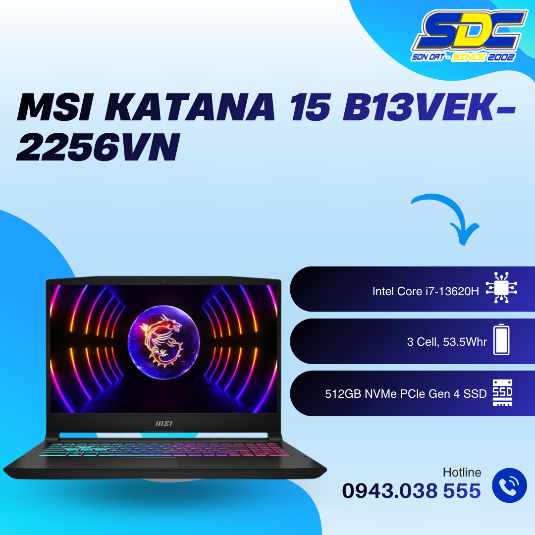 MSI Katana 15 B13VEK-2256VN là một chiếc laptop gaming hiệu năng cao của hãng MSI