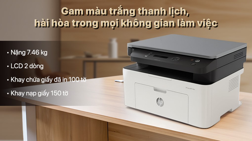 Máy in Laser đa năng HP 136w-4ZB86A không chỉ dừng lại ở chức năng in ấn mà còn tích hợp cả khả năng sao chép (copy) và quét tài liệu (scan)