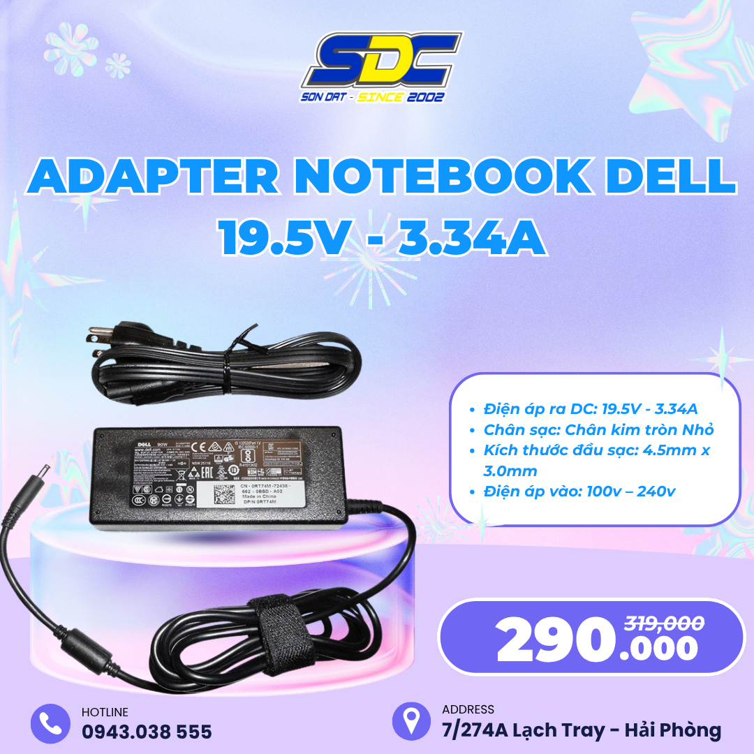 Adapter Notebook Dell 19.5V - 3.34A