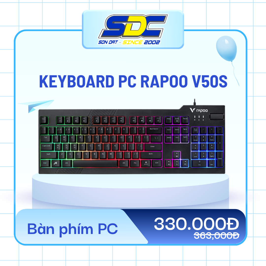 Keyboard PC RapooV50S giả cơ mang một thiết kế full-size cần thiết