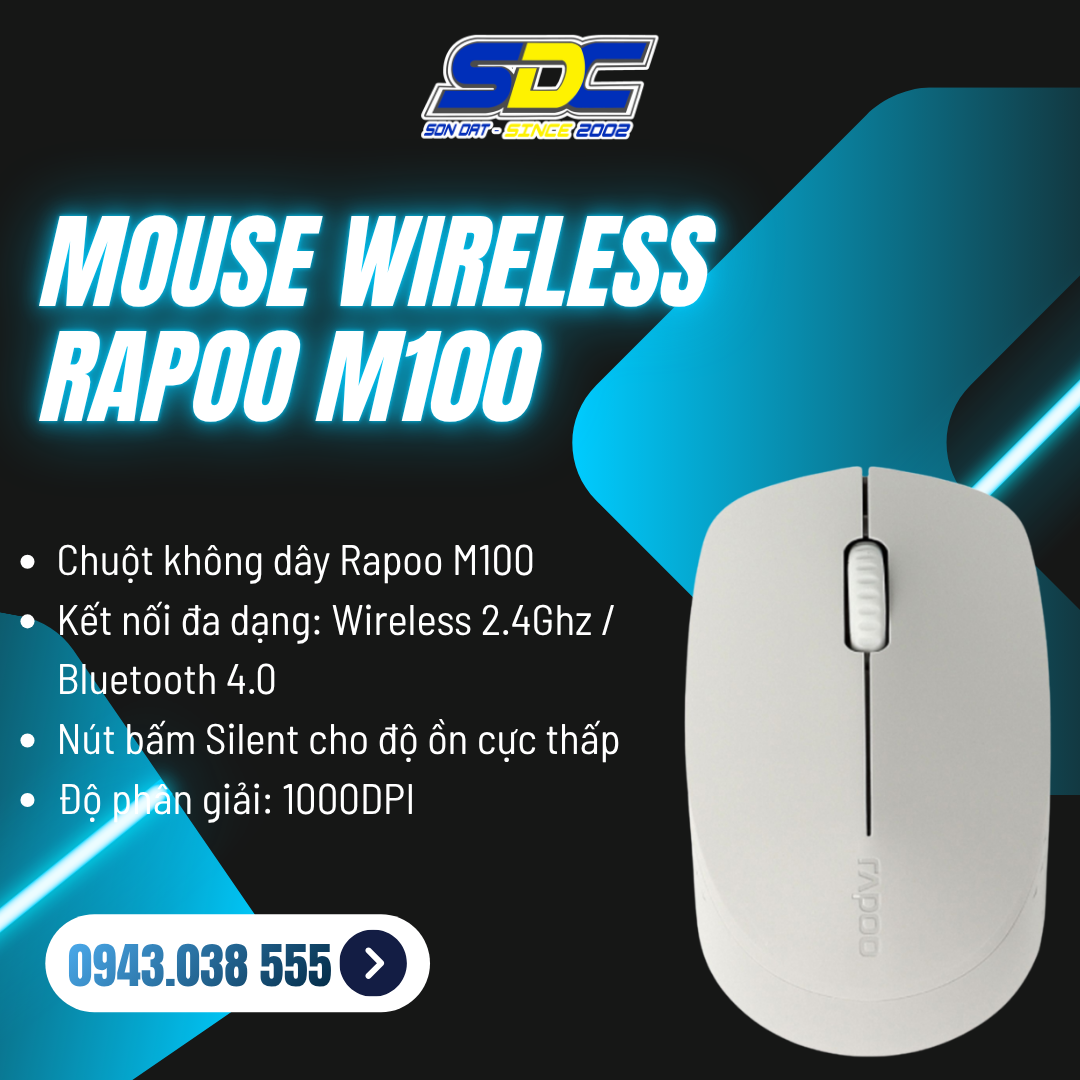 Mouse Wireless Rapoo M100 sở hữu độ phân giải 1300dpi, dễ dàng hơn với từng cú di chuột. 