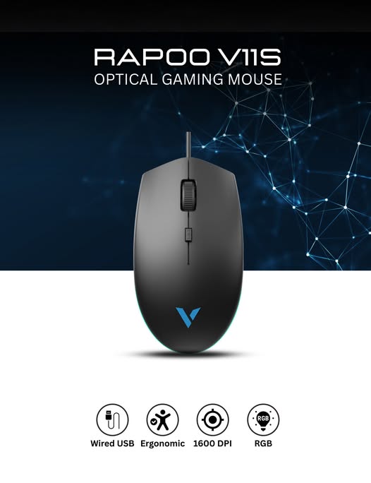 Mouse Rapoo V11S Gaming đến từ cảm biến quang học có thể điều chỉnh độ phân giải tối đa 800–1600 DPI