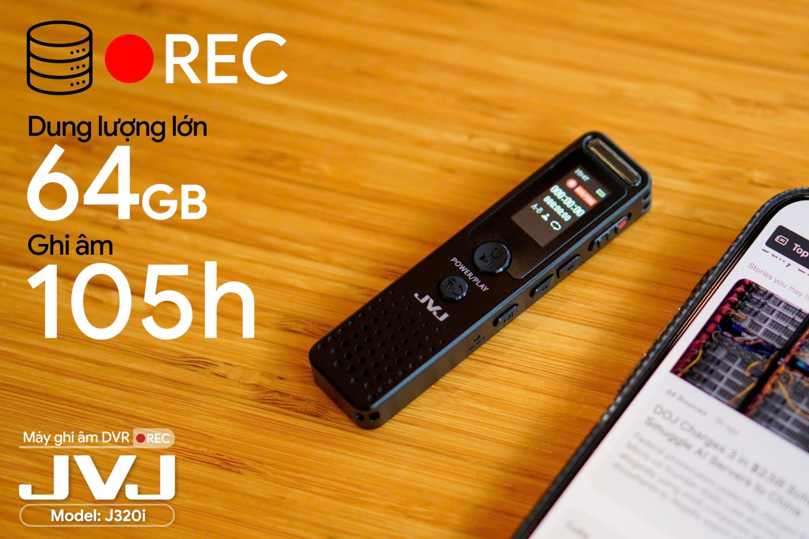 Máy ghi âm JVJ DVR J320i 64Gb