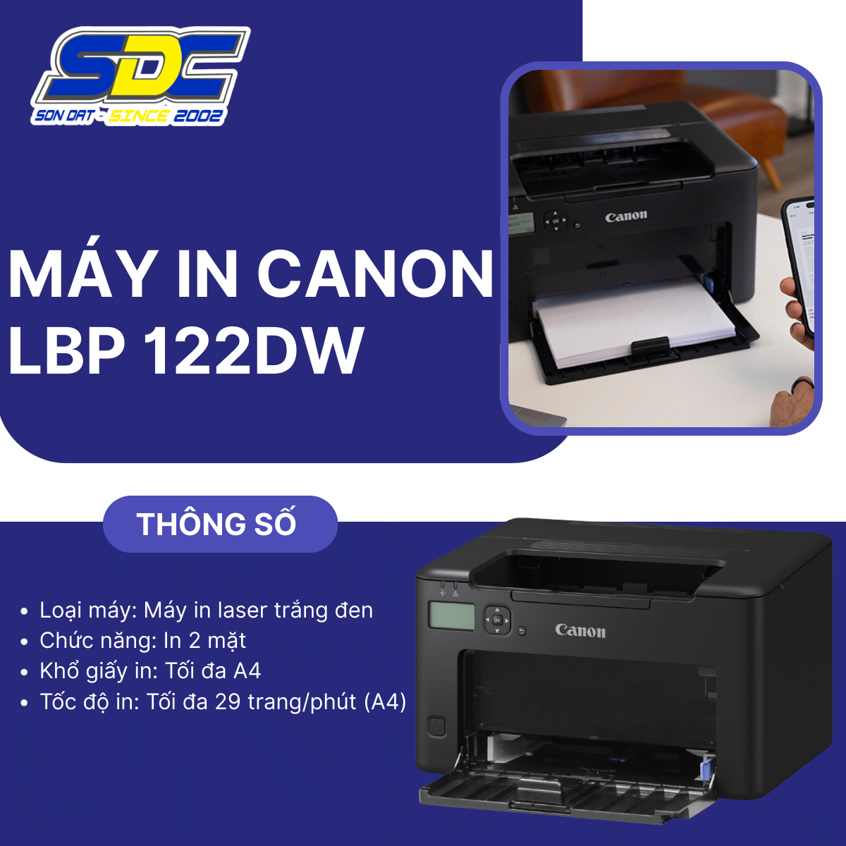 Máy in Canon LBP 122DW chính hãng với chức năng có thể in đa dạng các loại như A4, thư, 2 mặt lần lượt