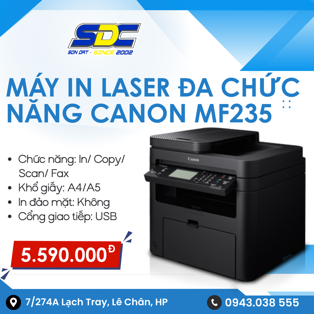 Máy in Laser đa chức năng Canon MF235 có thiết kế nhỏ gọn, trang nhã