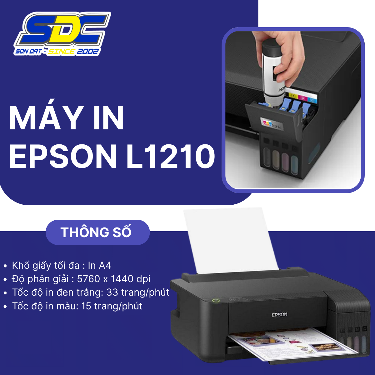 Máy in Epson L1210 nhỏ gọn và kiểu dáng đẹp, phù hợp với không gian của văn phòng của bạn