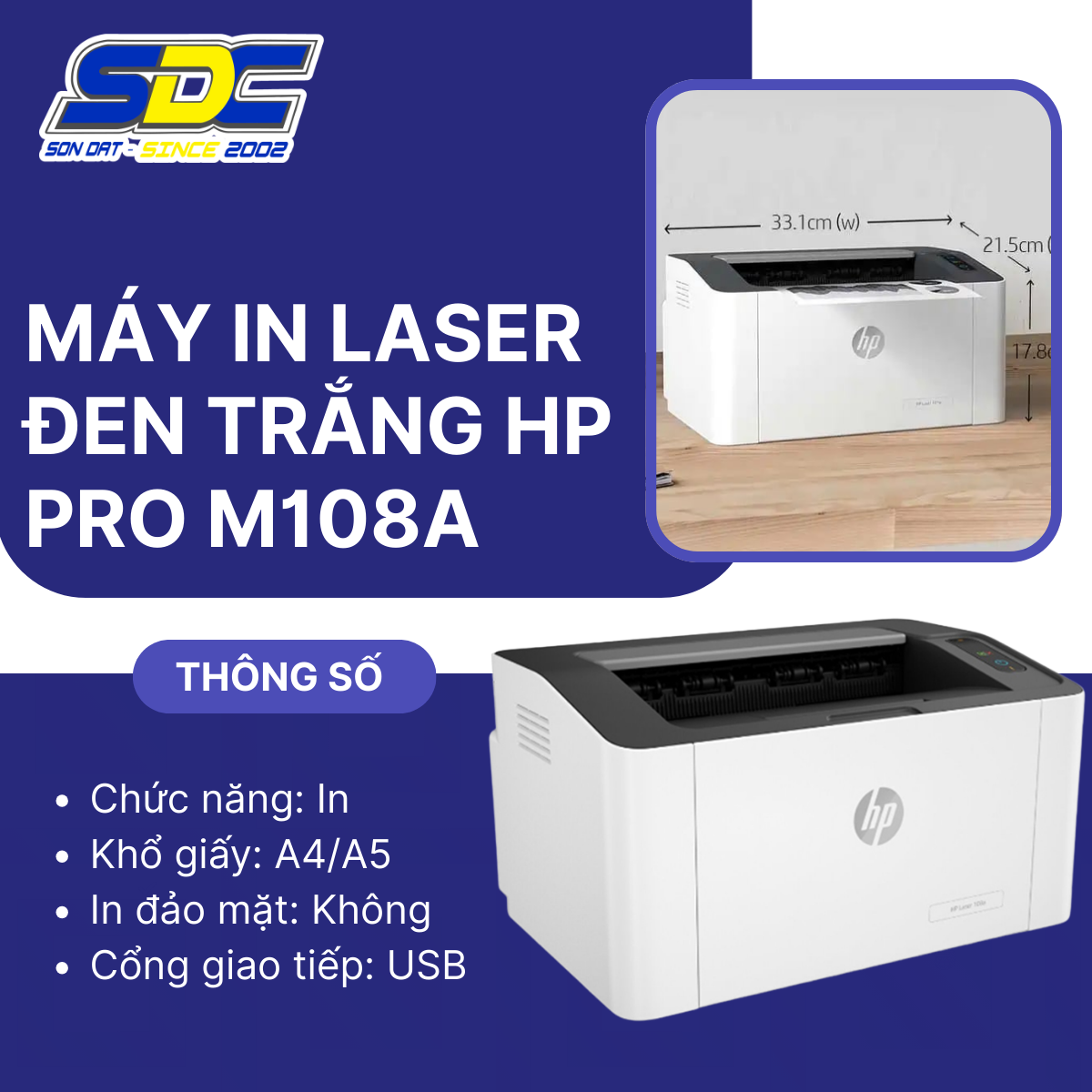 Máy in laser đen trắng HP pro M108A hãng là sự lựa chọn hoàn hảo cho các văn phòng và gia đình