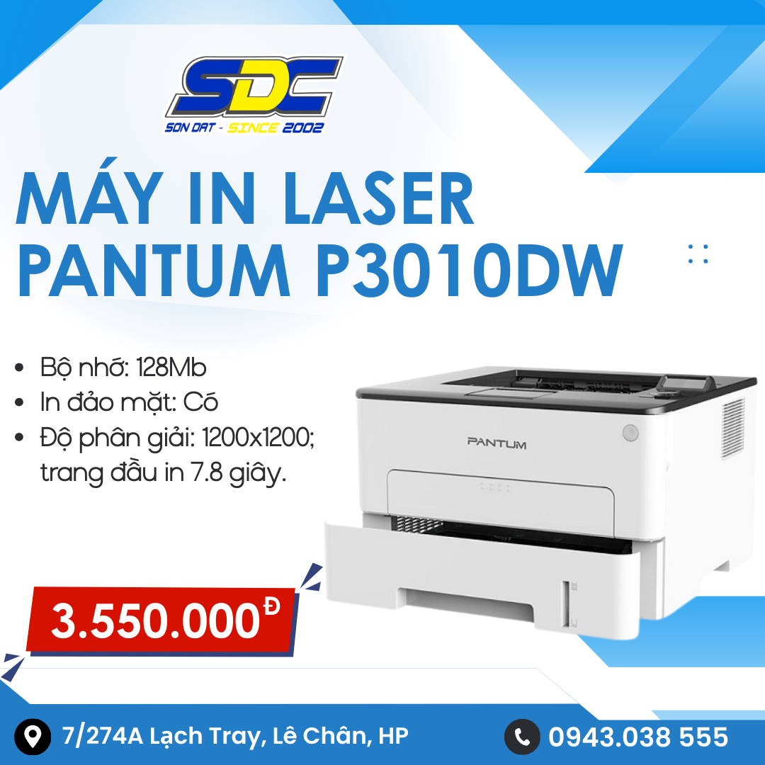 Máy in Laser Pantum P3010DW là một thiết bị in ấn mạnh mẽ, lý tưởng cho các văn phòng nhỏ và vừa