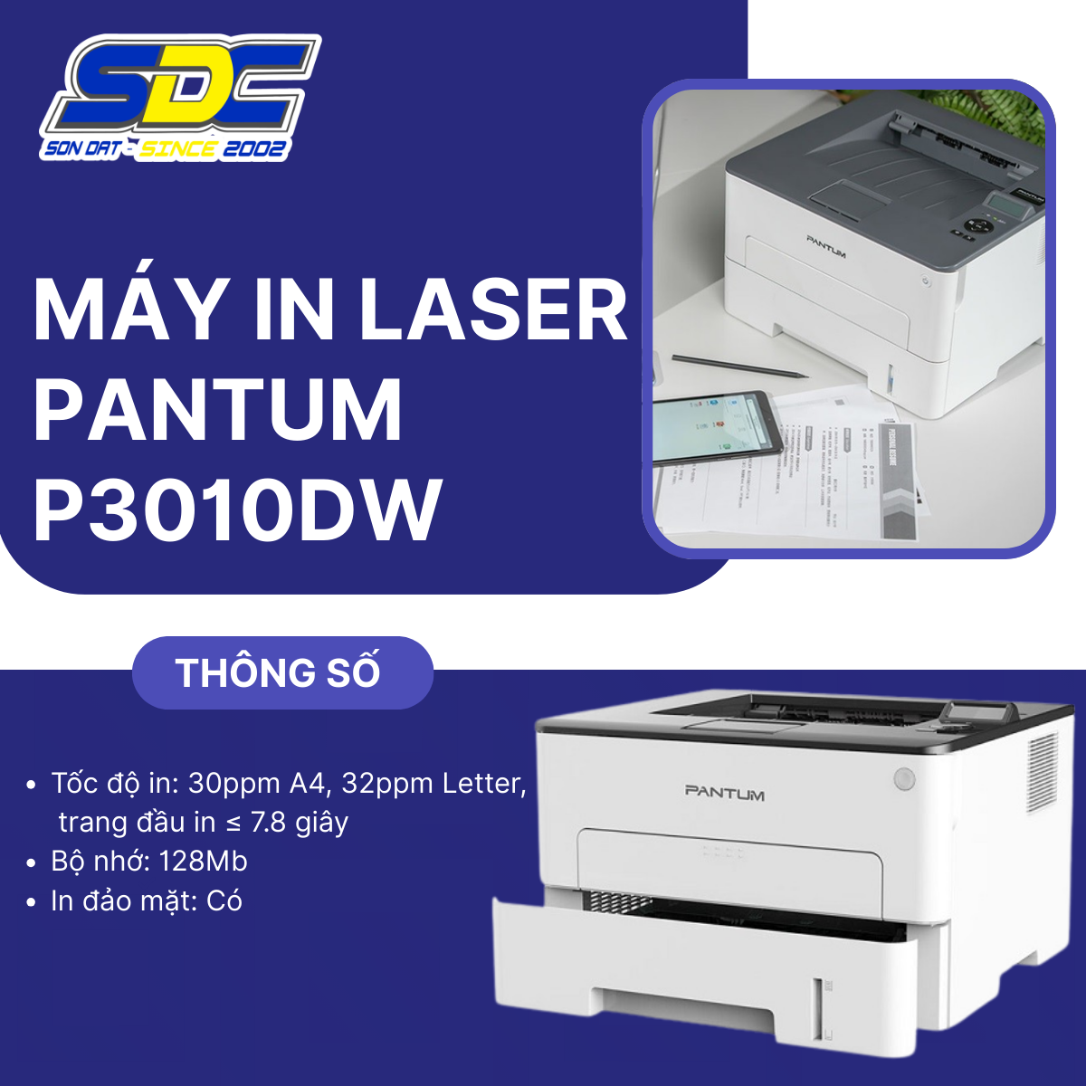 Máy in Laser Pantum P3010DW là một thiết bị in ấn mạnh mẽ, lý tưởng cho các văn phòng nhỏ và vừa