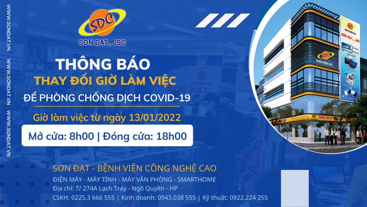 Sơn Đạt.,JSC thông báo về việc điều chỉnh giờ làm việc