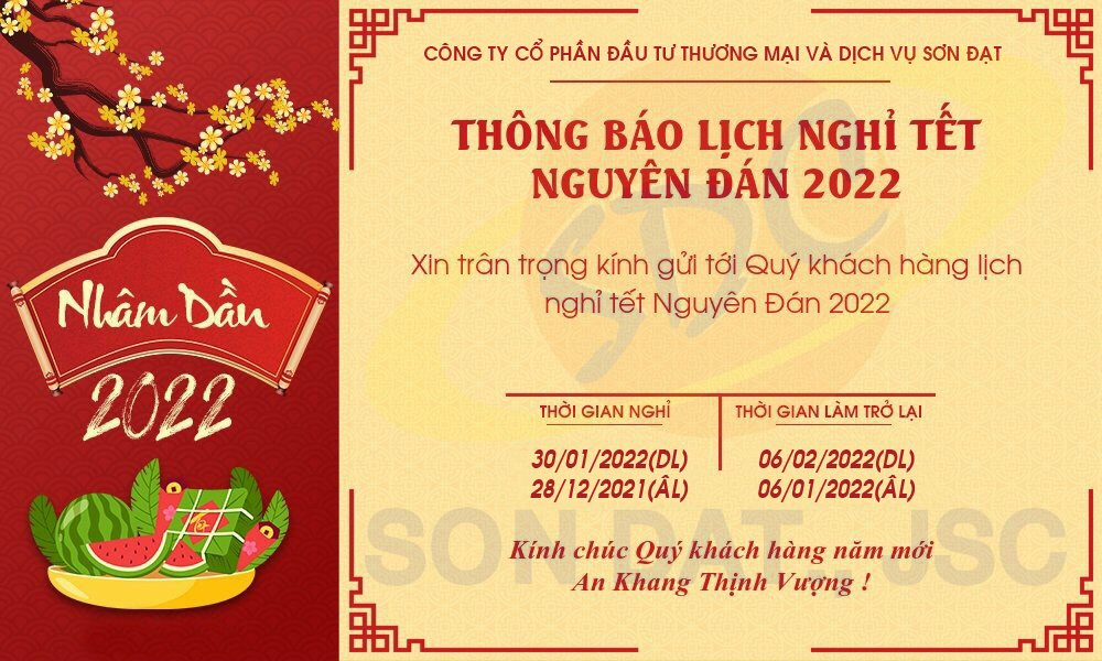 Lịch nghỉ Tết Nhâm Dần 2022- Sơn Đạt.,JSC