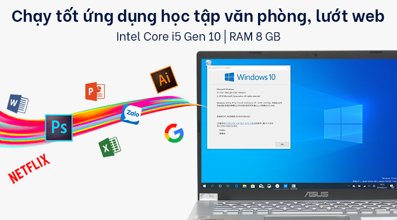 Notebook Asus X509JP i5 1035G1 8GB 512GB 2GB MX330 15.6"FHD Win10 (EJ023T) Bạc