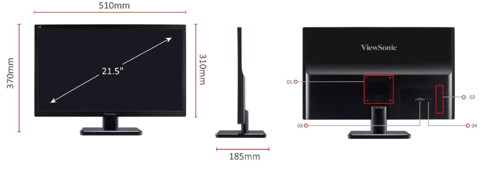 Màn hình Viewsonic VA2223-H - 21.5" TN 60Hz Full HD, 250cd/m2, VGA, HDMI