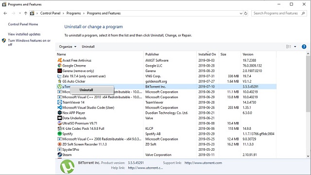 Xem lại các phần mềm không cần thiết, bấm chuột phải, chọn “Uninstall”