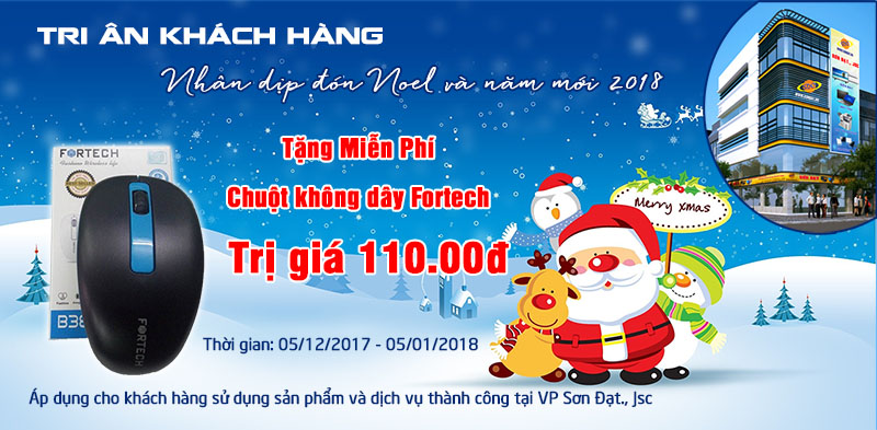 Tặng Miễn Phí 01 chuột quang không dây Fortech trị giá 110.000đ cho khách hàng đã sử dụng sản phẩm và dịch vụ thành công tại VP Sơn Đạt., Jsc :