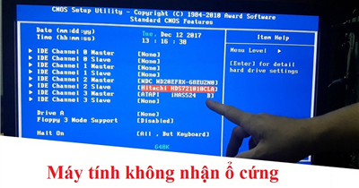 Khắc phục lỗi máy tính không nhận ổ cứng đơn giản nhanh chóng